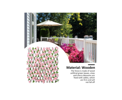 Gard paravan viu cu frunze si flori artificiale, AT PERFORMANCE, extensibil, 100x200 cm, roz - garduri si accesorii - atMag.ro