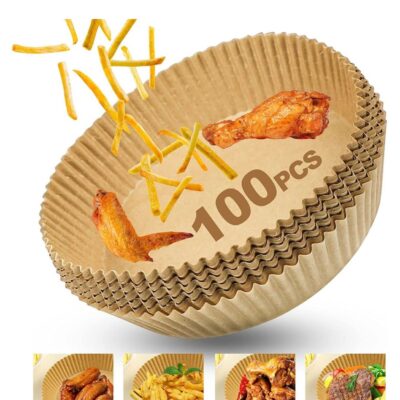 Set 100 bucati hartie de copt, Unica folosinta, Pentru air fryer, 16x16x4.5 cm, Maro, Rotunde - Accesorii friteuze - atMag.ro