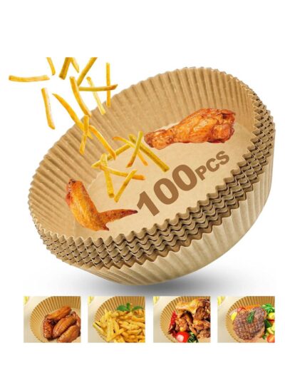Set 100 bucati hartie de copt, Unica folosinta, Pentru air fryer, 16x16x4.5 cm, Maro, Rotunde - Accesorii friteuze - atMag.ro