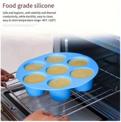 Forma pentru copt rotunda pentru Airfryer, 7 briose, Silicon flexibil, 18 cm AT PERFORMANCE®, Albastru - Seturi ustensile de bucatarie - atMag.ro