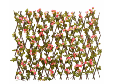 Gard paravan viu cu frunze si flori artificiale, AT PERFORMANCE, extensibil, 100x200 cm, roz - garduri si accesorii - atMag.ro