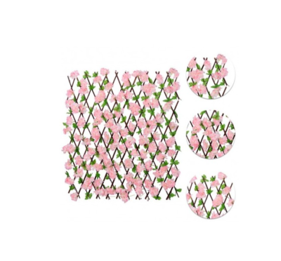 Gard paravan viu cu frunze si flori artificiale, AT PERFORMANCE, extensibil, 100x200 cm, roz - garduri si accesorii - atMag.ro