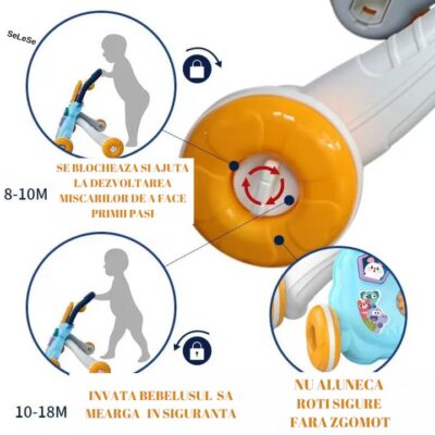 Antepremergator Multifunctional AT PERFORMANCE, cu Activitati interactive, Tableta Detasabila de Desenat, Sortare forme, Roti antiderapante, culoare blue - Camera copilului - atMag.ro