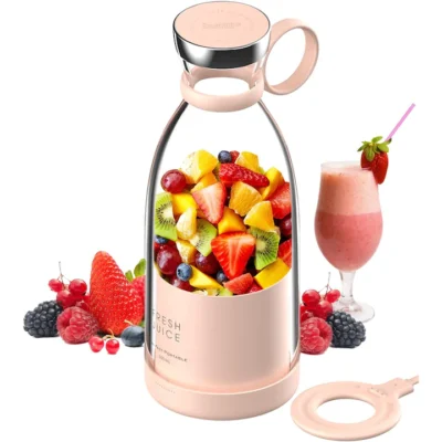 Mini Blender Electric, MixUP AT PERFORMANCE®, Incarcare Wireless, Portabil/Compact, Multifunctional, Auto-curatare, Autonomie Mare, Capacitate 350ml, 4 Lame 3D, Putere 20.000 rpm, Love Pink - Blendere si Tocatoare - atMag.ro