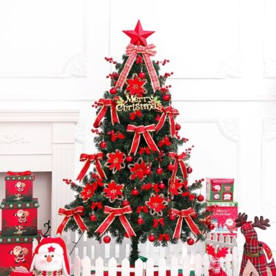 Set brad artificial de Craciun, AT PERFORMANCE® si elemente decorative, decorat Full, inaltime 180 cm, verde, suport metalic inclus. - Brazi artificiali de Craciun - atMag.ro