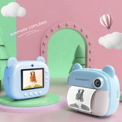 Aparat de Fotografiat AT PERFORMANCE®, pentru Copii, Functie Imprimare, Ecran IPS 2,4 inch, Lentile Duble Fata-Spate, Selfie, Video 1080P, 3 Jocuri, Difuzor, Rame Personalizate, Baterie 1200 mAh, 3 Role de Hartie, Snur, Culori, Cadou Craciun/Zi Nastere, Albastru. - Platforme foto-video - atMag.ro