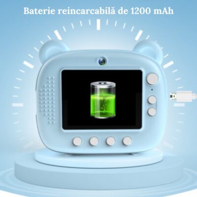 Aparat de Fotografiat AT PERFORMANCE®, pentru Copii, Functie Imprimare, Ecran IPS 2,4 inch, Lentile Duble Fata-Spate, Selfie, Video 1080P, 3 Jocuri, Difuzor, Rame Personalizate, Baterie 1200 mAh, 3 Role de Hartie, Snur, Culori, Cadou Craciun/Zi Nastere, Albastru. - Platforme foto-video - atMag.ro