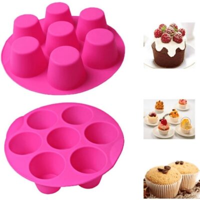 Set 3 forme pentru copt, rotunda pentru Airfryer, 7 briose, Silicon flexibil, 18 cm AT PERFORMANCE®, Roz. - Bucatarie si Servire - atMag.ro