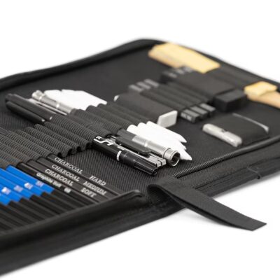 Set profesional de creioane grafit si carbune AT PERFORMANCE®- pentru schite si desen - 35 de piese, cu penar practic. - Centre de activitati bebelusi - atMag.ro