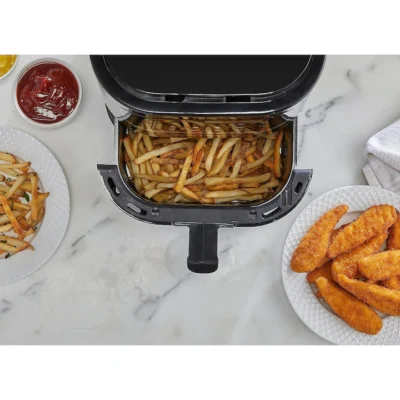 Friteuza cu aer cald AT PERFORMANCE®, afisaj digital cu 8 retete prestabilte, 1400 W, capacitate vas 4l, termostat reglabil 80-200˚C, timer 1-60 min, Neagra - Friteuze - atMag.ro