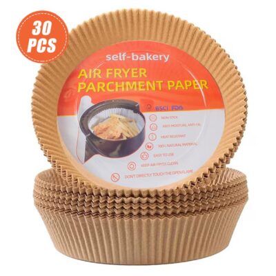 Hartie de copt pentru Air Fryer, AT PERFORMANCE®, rezistent la ulei, rezistent la apa, usor de curatat, model de desene animate, 20×20×4, 5 cm, maro, 30 buc - Accesorii friteuze - atMag.ro