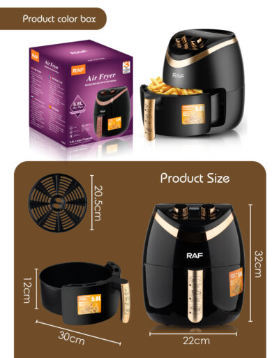 Friteuza electrica profesionala Air Fryer alb, AT PERFORMANCE®, RAF Air Fryer 5.8L 1500W Manual, Multi-Purpose, 360 Air Circulation R.5232 - Gatit sanatos si eficient pentru intreaga familie, negru - Friteuze - atMag.ro