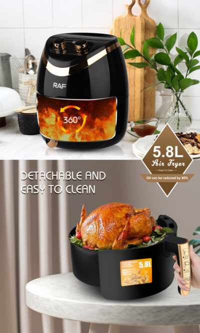 Friteuza electrica profesionala Air Fryer alb, AT PERFORMANCE®, RAF Air Fryer 5.8L 1500W Manual, Multi-Purpose, 360 Air Circulation R.5232 - Gatit sanatos si eficient pentru intreaga familie, negru - Friteuze - atMag.ro