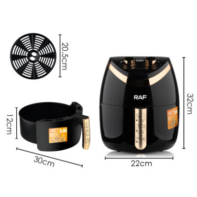 Friteuza electrica profesionala Air Fryer alb, AT PERFORMANCE®, RAF Air Fryer 5.8L 1500W Manual, Multi-Purpose, 360 Air Circulation R.5232 - Gatit sanatos si eficient pentru intreaga familie, negru - Friteuze - atMag.ro