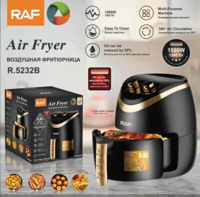 Friteuza electrica profesionala Air Fryer alb, AT PERFORMANCE®, RAF Air Fryer 5.8L 1500W Manual, Multi-Purpose, 360 Air Circulation R.5232 - Gatit sanatos si eficient pentru intreaga familie, negru - Friteuze - atMag.ro