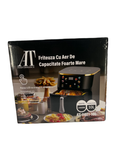 Friteuza cu Aer Cald AT PERFORMANCE®, capacitate 10 L, display digital, Control touch 6 functii de gătire presetatefunctie de mentinere la cald, pot detasabil, curatare usoara, Negru. - Accesorii friteuze - atMag.ro