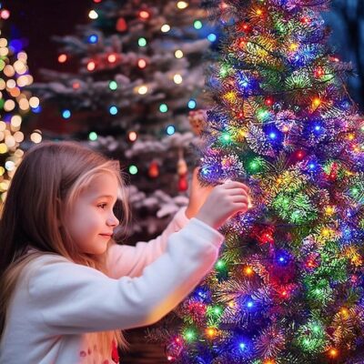 Rola Instalatie de Craciun Liniara, AT PERFORMANCE®, 8 Jocuri de Lumini Interschimbabile, Alimentare La Priza Pentru Interior/Exterior, Rola 100m, Fir Negru, Multicolor - Decoratiuni, Ornamente si articole Craciun - atMag.ro