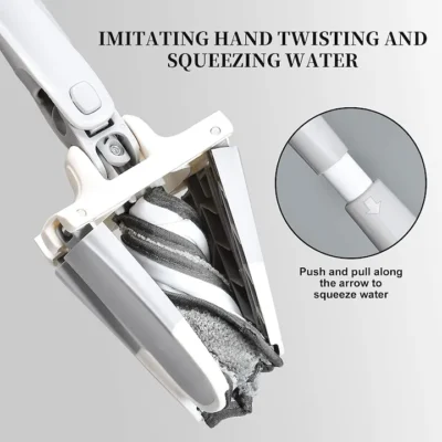 Mop cu burete din fibre cu stoarcere tip X Mop, AT PERFORMANCE®, mop plat, Gri Alb. - Electrocasnice pentru bucatarie - atMag.ro