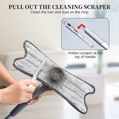 Mop cu burete din fibre cu stoarcere tip X Mop, AT PERFORMANCE®, mop plat, Gri Alb. - Electrocasnice pentru bucatarie - atMag.ro