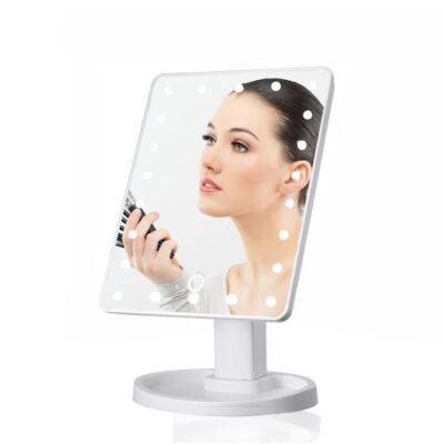 Oglinda Cosmetica AT PERFORMANCE® cu Iluminare LED, include 22 de Led-uri Puternice, Functie pentru Reglarea Intensitatii luminii, Reglarea inclinarii Oglinzii pana la 180°, Alimentare pe baterii sau la Retea, Baza Stabila. - Oglinzi cosmetice - atMag.ro