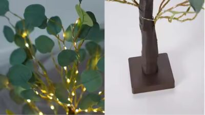 Eucalipt iluminat AT PERFORMANCE®, cu 50 LED alb cald, lumini artificiale pentru copac de masă, alimentate cu baterii pentru petrecerea de primăvară, nuntă, decorarea casei, cat si interior - Decoratiuni - atMag.ro