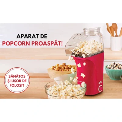 Aparat cu Aer Cald de facut Popcorn, AT PERFORMANCE®, Gata in max. 3 min, 1200W, Recipient dozator Boabe, Rosu. - Electrocasnice pentru bucatarie - atMag.ro