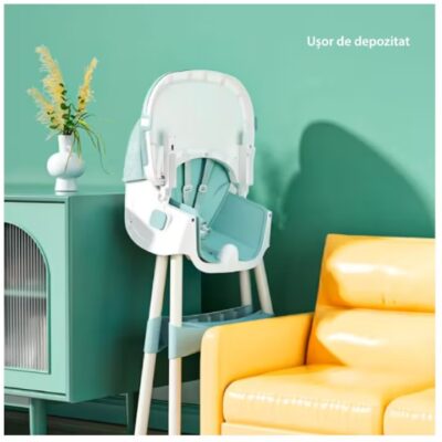 Scaun de masa bebe, At Performance, Pliabil, Inaltime ajustabila 5 pozitii, 4 roti, Structura otel, gri. - Camera copilului - atMag.ro