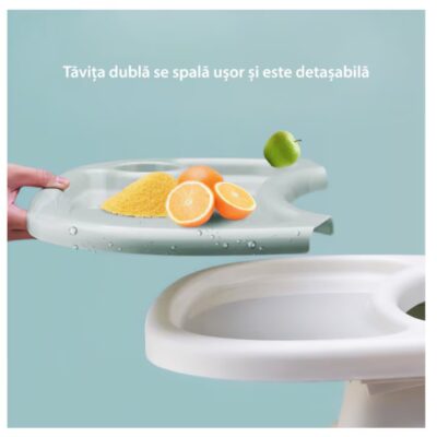 Scaun de masa bebe, At Performance, Pliabil, Inaltime ajustabila 5 pozitii, 4 roti, Structura otel, gri. - Camera copilului - atMag.ro