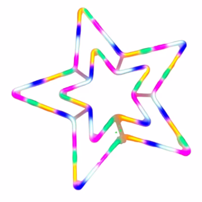 Decoratiune de Craciun AT PERFORMANCE®, Luminoasa in forma de Stea dubla, 2 fete, cu Furtun LED, 65x50 cm, Multicolor - Decoratiuni, Ornamente si articole Craciun - atMag.ro