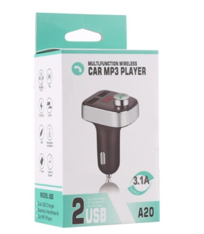 Modulator auto A20, Audio, mp3 player, dual USB, 3.1A, Bluetooth, FM, negru cu argintiu - Accesorii auto si intretinere - atMag.ro