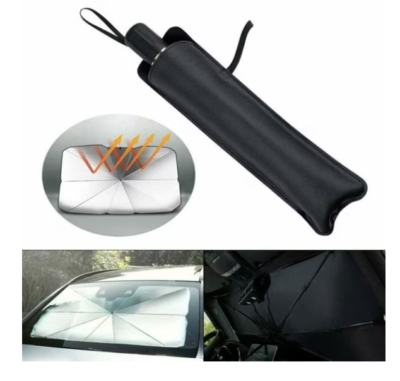 Parasolar Auto Pliabil, Pentru Masina, 140 X 75 Cm, In Forma De Umbrela, Negru-Argintiu, Rezistent UV - Accesorii auto si intretinere - atMag.ro