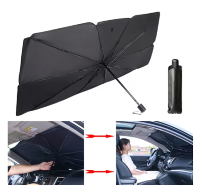 Parasolar Auto Pliabil, Pentru Masina, 140 X 75 Cm, In Forma De Umbrela, Negru-Argintiu, Rezistent UV - Accesorii auto si intretinere - atMag.ro