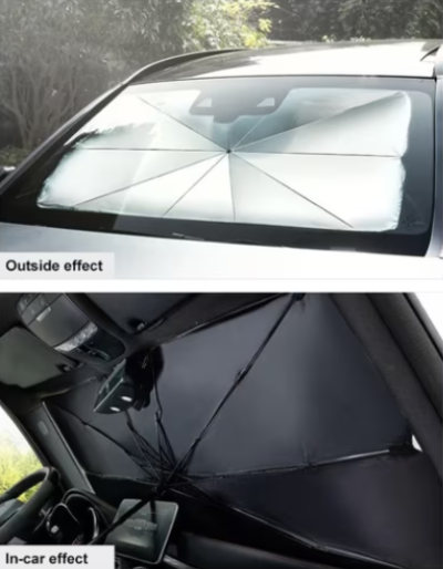 Parasolar Auto Pliabil, Pentru Masina, 140 X 75 Cm, In Forma De Umbrela, Negru-Argintiu, Rezistent UV - Accesorii auto si intretinere - atMag.ro