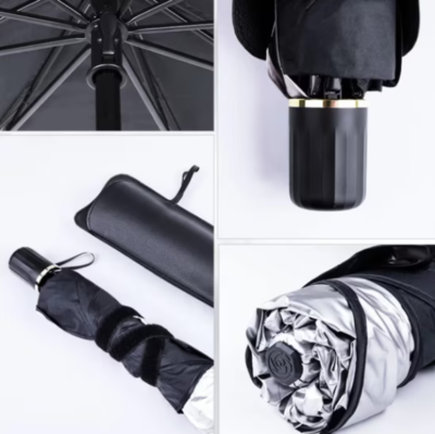 Parasolar Auto Pliabil, Pentru Masina, 140 X 75 Cm, In Forma De Umbrela, Negru-Argintiu, Rezistent UV - Accesorii auto si intretinere - atMag.ro