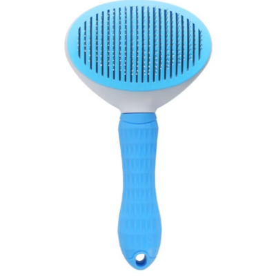 Perie cu buton auto-curatare pentru animale, AT PERFORMANCE, utila in curatarea si ingrijirea parului, 20x10x6 cm, pisici, caini, iepuri, albastra - Petshop - atMag.ro