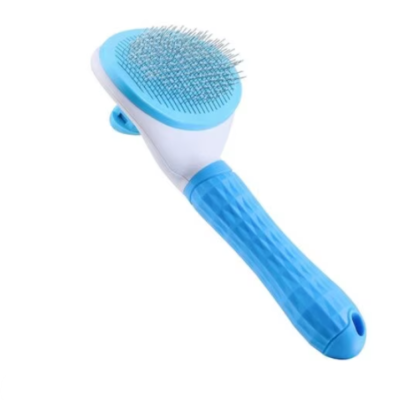 Perie cu buton auto-curatare pentru animale, AT PERFORMANCE, utila in curatarea si ingrijirea parului, 20x10x6 cm, pisici, caini, iepuri, albastra - Petshop - atMag.ro