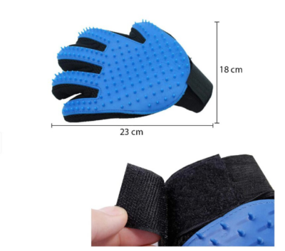 Manusa-perie de ingrijire caini, pisici si alte animale de companie, At Performance, pentru mana dreapta, Albastru cu negru - Petshop - atMag.ro