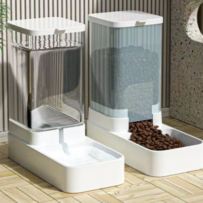 Set dozator automat de apa si mancare, AT PERFORMANCE, potrivit pentru pisici/caini, detasabil si lavabil, alb - Petshop - atMag.ro