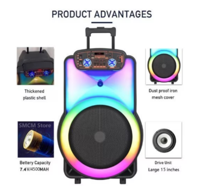 Boxa portabila Audio Kolav 1502, Functie Bluetooth, SD Card, USB, 300w, Jocuri de lumini, Control Volum/Bass/Treble, Negru - Boxe portabile - atMag.ro