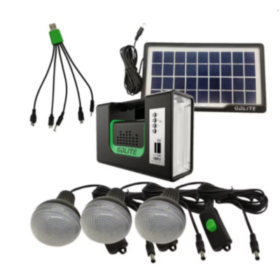 Kit Solar alimentare dispozitive la USB, Lanterna, 3 becuri cu panou solar portabil, mp3, FM GD Lite 10 - Articole solare camping - atMag.ro