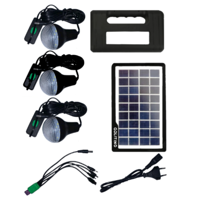 Kit solar portabil GD-8017, USB, 3 becuri, lanterna LED, cablu incarcator telefon multiple capete - Articole solare camping - atMag.ro