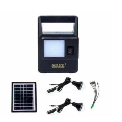 Kit Cu Panou Solar GdLite GD-8030, Cu Lanterna 14LED, 2 Becuri, Cablu 5in1, Negru - Articole solare camping - atMag.ro
