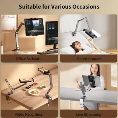 Suport telefon sau tableta, din aluminiu, AT PERFORMANCE®, gri, reglabil, multifunctional, 12-26 cm - Suporturi si Stative - atMag.ro