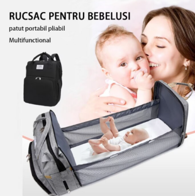 Rucsac 3-in-1 pentru bebelusi, cu spatiu pentru schimbat scutece pliabil integrat, At Performance, impermeabila, 39x30x18cm, Negru - Genti bebelusi - atMag.ro