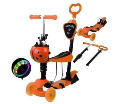 Tricicleta, 5 In 1 Sezut Cu Spatar, Reglabila, Pentru Copii, At Performance, Cu Maner Ajustabil 5 Trepte, 3 Roti Led. - Triciclete - atMag.ro