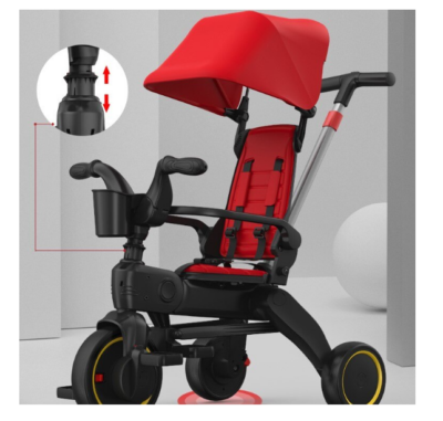 Tricicleta 4IN 1, At Performance, Centura Prindere, Bara Protectie, Piele ecologica, Suport Pahar, Pedale Detasabile, 6 luni+, Rosu / Negru - Triciclete - atMag.ro