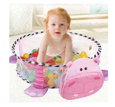 Centru de activitati 3 in 1 si saltea de joaca "Happy Hippo" pentru copii si bebelusi cu 4 jucarii si 30 de bile multicolore - Centre de activitati bebelusi - atMag.ro