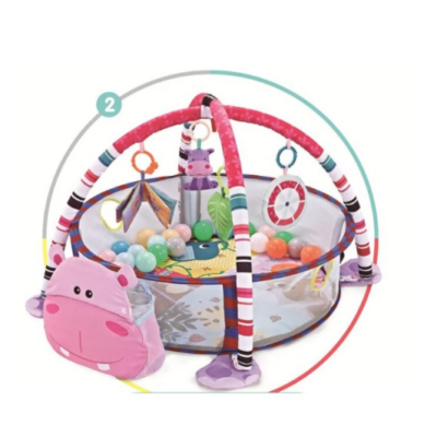 Centru de activitati multifunctional interactiv pentru copii si bebelusi, At Performance, 3 in 1 tip tarc, cu Bile moi multicolore si Jucarii interactive, Hippo Roz, 0 luni + - Centre de activitati bebelusi - atMag.ro