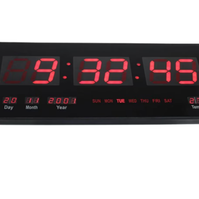 Ceas Digital de Perete, Ora, Calendar, Temperatura, Dimensiune 45.5 x 22 x 3 cm, Negru - BlackFriday - atMag.ro