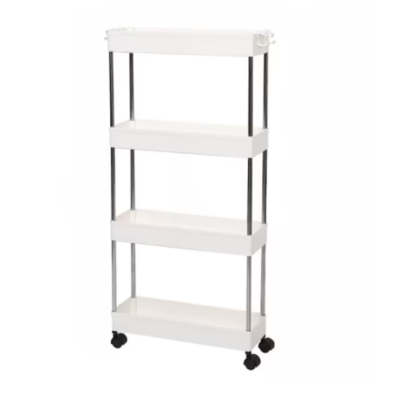 Suport Depozitare cu 4 rafturi si roti, At Performance, pentru baie, bucatarie, camera, hol, 87 x 40 x 13 cm, 4 carlige, Alb - Mobila Hol - atMag.ro